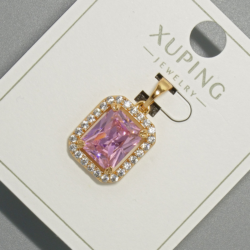 Xuping Pendant with Pink Crystal and White Rhinestones, diameter 13x15mm+/-, length 23mm+/- 18K gold plating