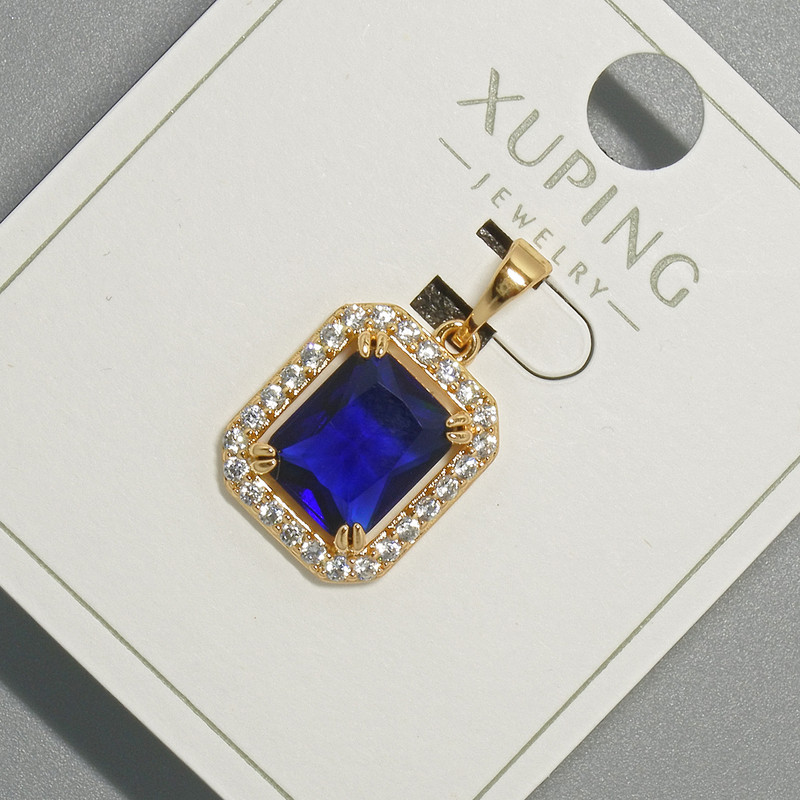 Xuping Pendant with Blue Crystal and White Rhinestones, diameter 13x15mm+/-, length 23mm+/- 18K gold plating