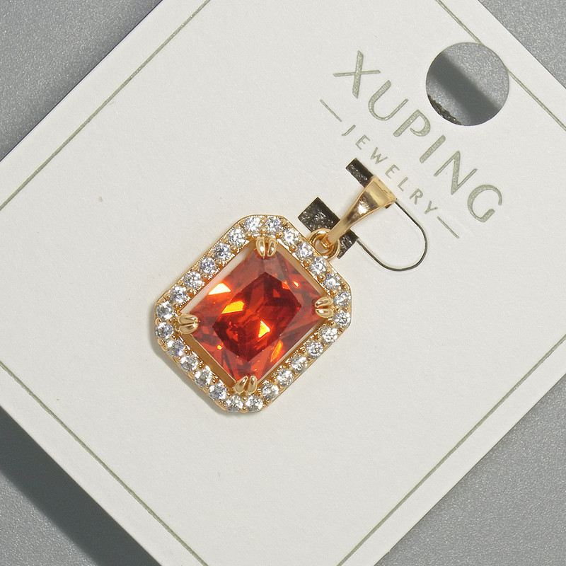 Xuping Pendant with Red Crystal and White Rhinestones, diameter 13x15mm+/-, length 23mm+/- 18K gold plating