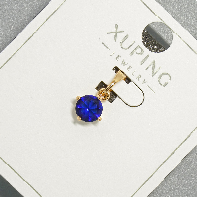 Xuping Pendant with Blue Crystal, diameter 6mm+/-, length 15mm+/- 18K gold plating