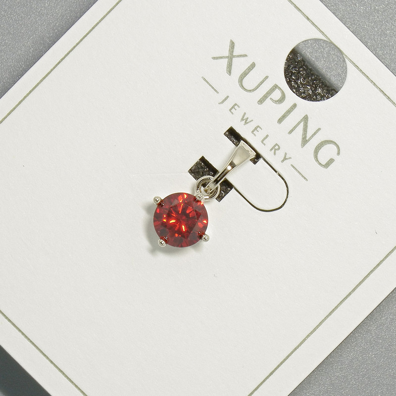 Xuping Pendant with Red Crystal, diameter 6mm+/-, length 15mm+/- rhodium