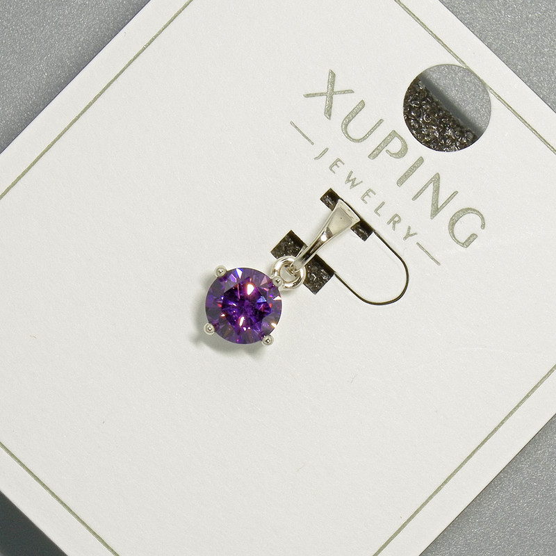 Xuping Pendant with Purple Crystal, diameter 6mm+/-, length 15mm+/- rhodium