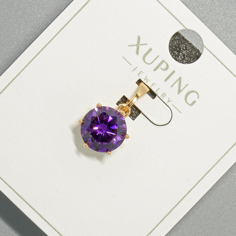 Xuping Pendant with Purple Crystal, Diameter 9mm+/-, Length 17mm+/-, 18K Gold Plated