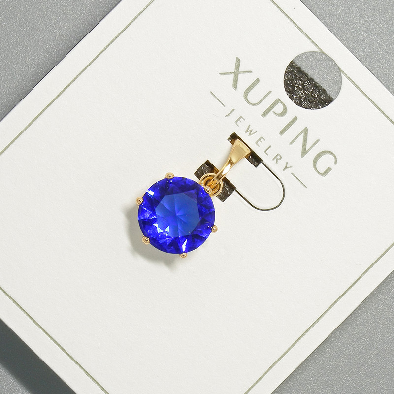Xuping Pendant with Blue Crystal, Diameter 9mm+/-, Length 17mm+/-, 18K Gold Plated