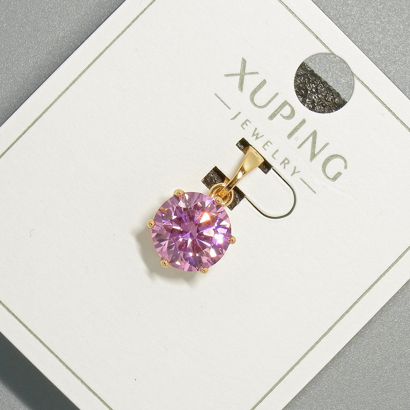 Xuping Pendant with Pink Crystal, Diameter 9mm+/-, Length 17mm+/-, 18K Gold Plated