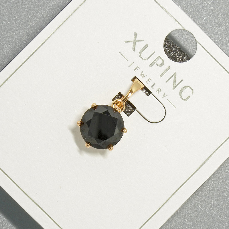 Xuping Pendant with Black Crystal, Diameter 9mm+/-, Length 17mm+/-, 18K Gold Plated