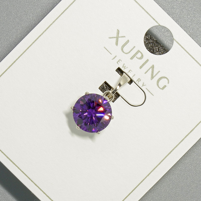 Xuping Pendant with a Violet Crystal, 9mm diameter ±, length 17mm ± Rhodium-plated