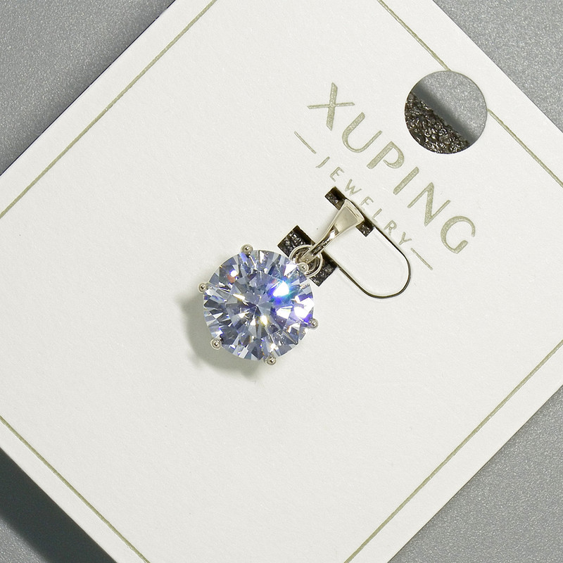 Xuping Pendant with White Crystal, Ø 9mm + -, length 17mm + - Rhodium