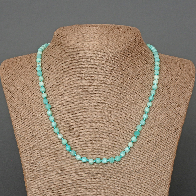 Amazonite Necklace, Natural Stone Faceted Cube, Diameter 4.5mm+/-, Length 49cm+