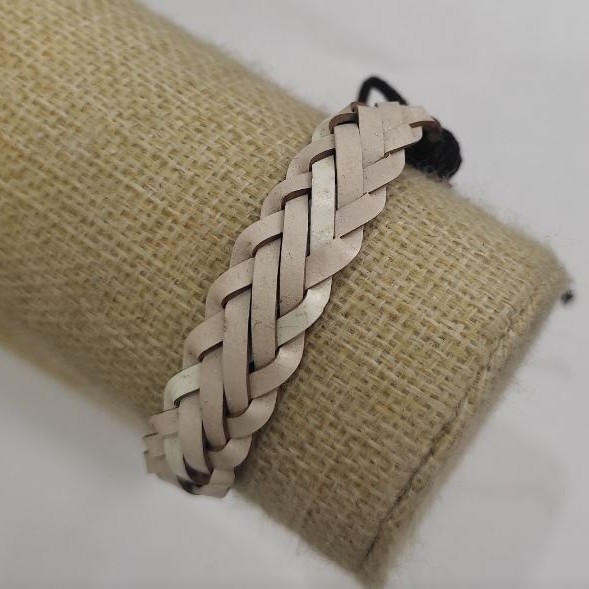 Clearance Bracelet, Length 18-25cm, Thickness 13mm, Eco Leather, White, Drawstring Clasp