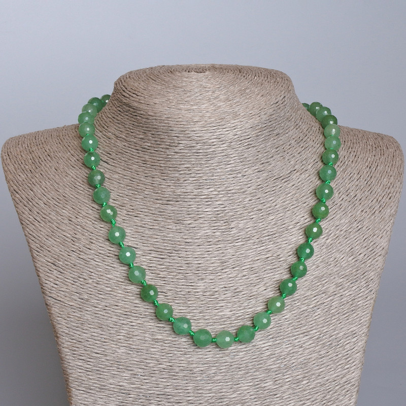 Jade Necklace, Natural Stone Faceted Bead, Diameter 8mm+-, Length 48cm+