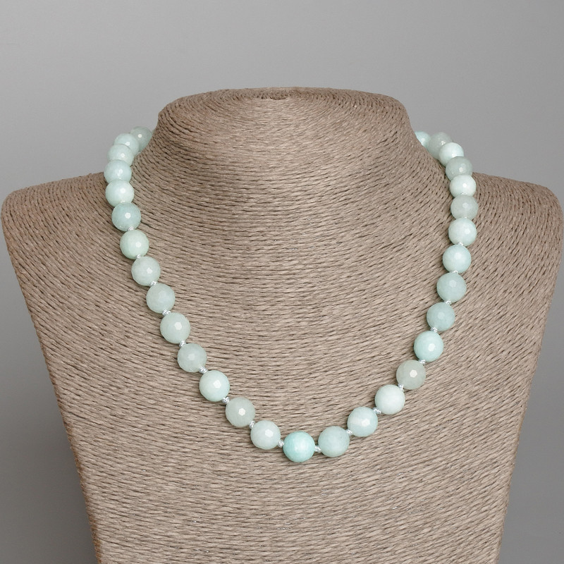 Angelite Necklace, Natural Stone Faceted Bead, Diameter 10mm+-, Length 46cm+