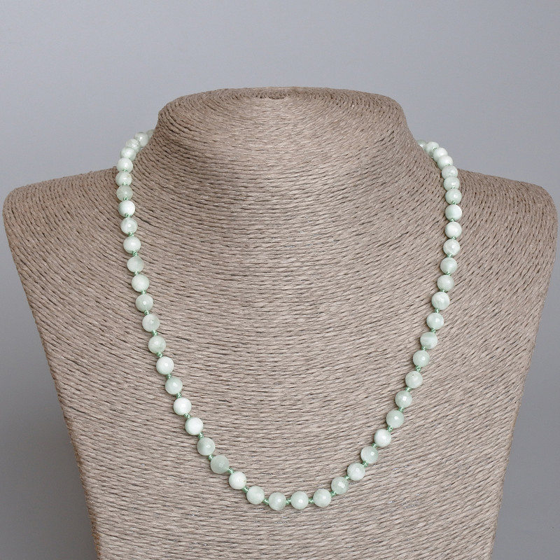Angelite Necklace, Natural Stone Faceted Bead, Diameter 6mm+-, Length 49cm+