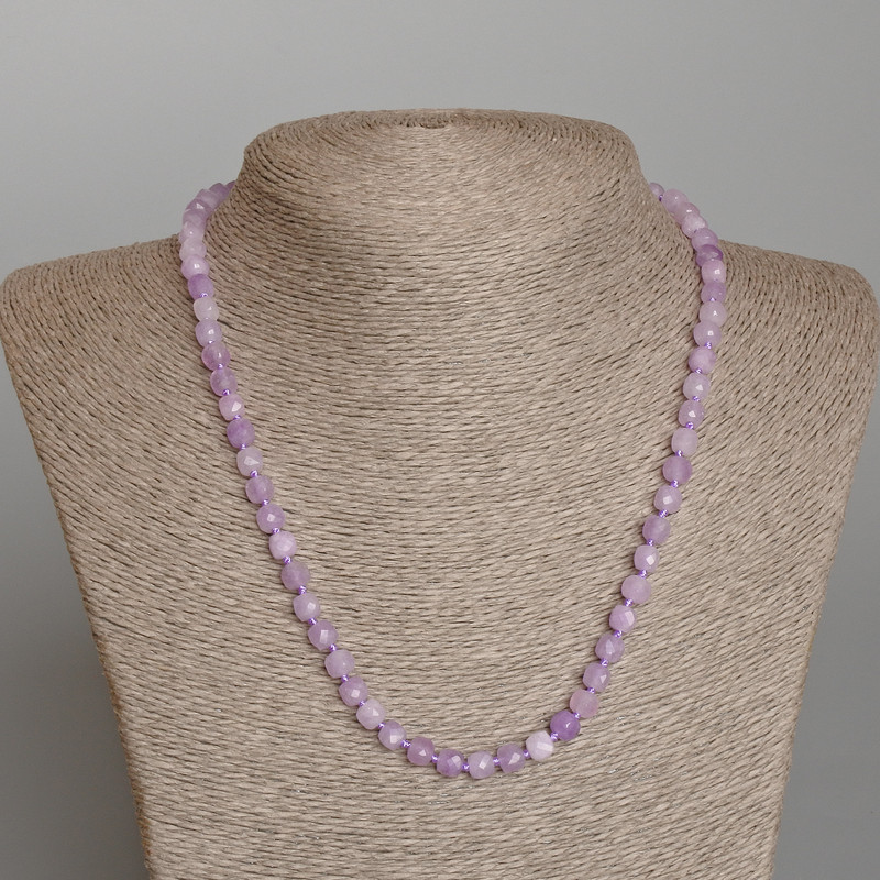 Kunzite Necklace, Natural Stone Faceted Cube, Diameter 5.5mm+-, Length 48cm+