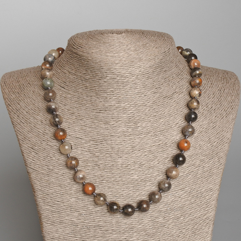 Sunstone Necklace, natural stone, smooth round beads, diameter 9.5mm+-, length 50cm+