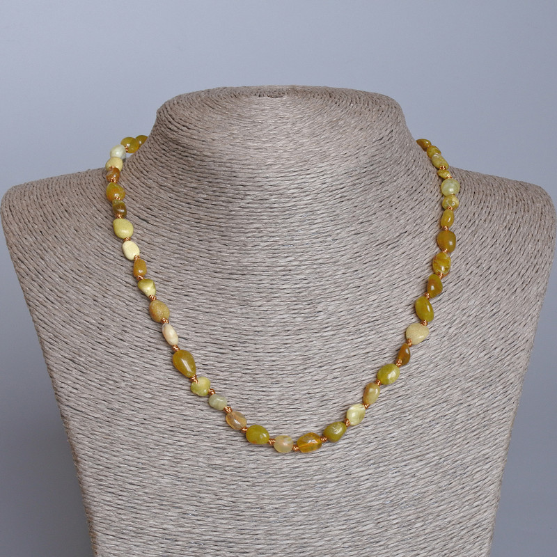 Yellow Jadeite Necklace, natural stone, tumbled, diameter 6x8mm+-, length 48cm+