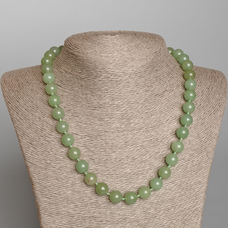 Jade Necklace, natural stone, smooth round beads, diameter 10.5mm+-, length 51cm+