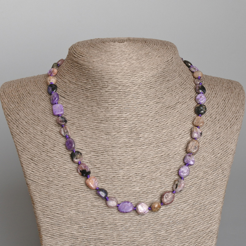 Charoite Necklace, natural stone, tumbled, diameter 9x11mm+-, length 49cm+
