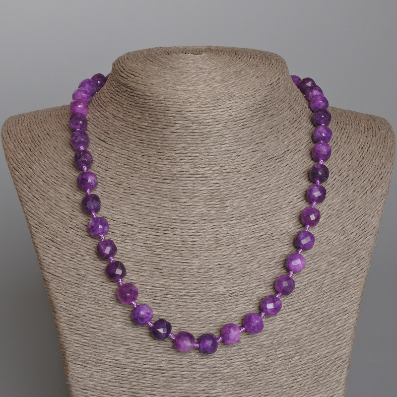 Sugilite Necklace, natural stone, faceted cube, diameter 9mm+-, length 50cm+