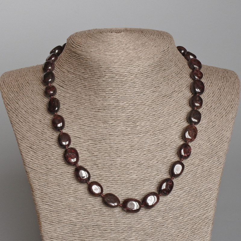 Garnet Necklace, natural stone, tumbled, diameter 12x14mm+-, length 51cm+
