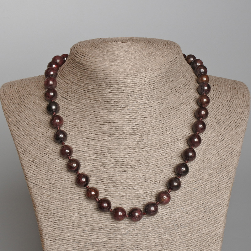 Garnet Necklace, natural stone smooth round beads, diameter 10.5mm+-, length 50cm+