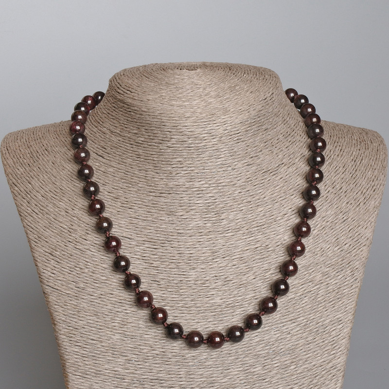 Garnet Necklace, natural stone smooth round beads, diameter 8.5mm+-, length 49cm+