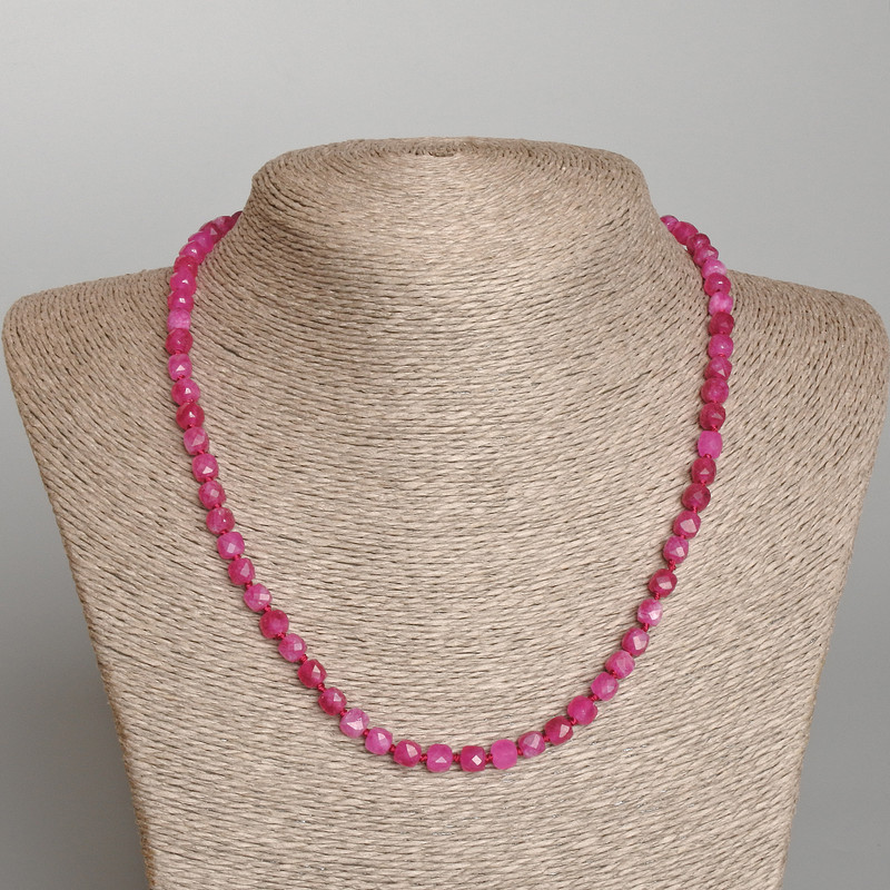 Raspberry Tourmaline Necklace natural stone faceted cube, diameter 5mm+/-, length 48cm+