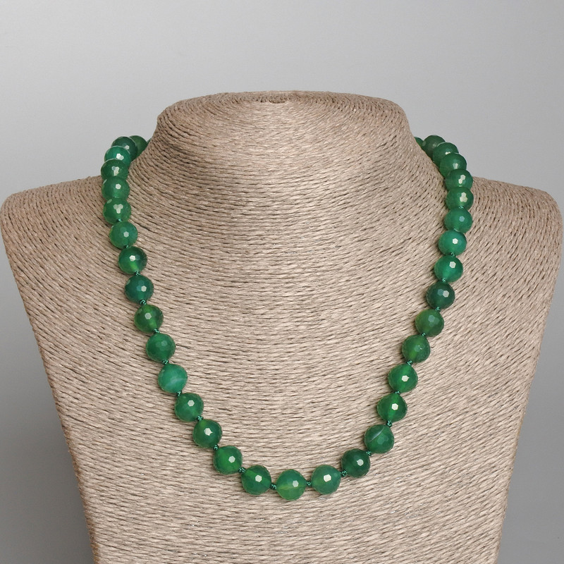 Chrysoprase Necklace natural stone faceted bead, diameter 10mm+/-, length 49cm+