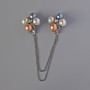 "Accent" Cardigan Brooch white, yellow, grey beads, silver-tone metal 22mm, chain 12cm