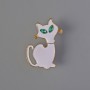 Brooch Cat white enamel, green crystals, gold-tone metal 31x40mm
