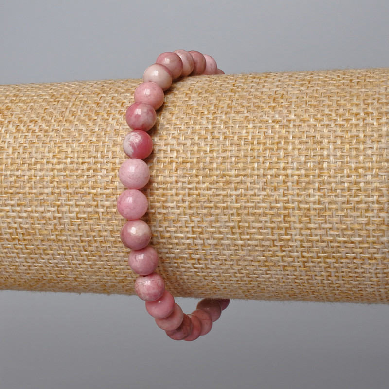 Rhodonite Natural Stone Bead Bracelet, smooth ball, diameter 6.5mm, length 18cm, stretch