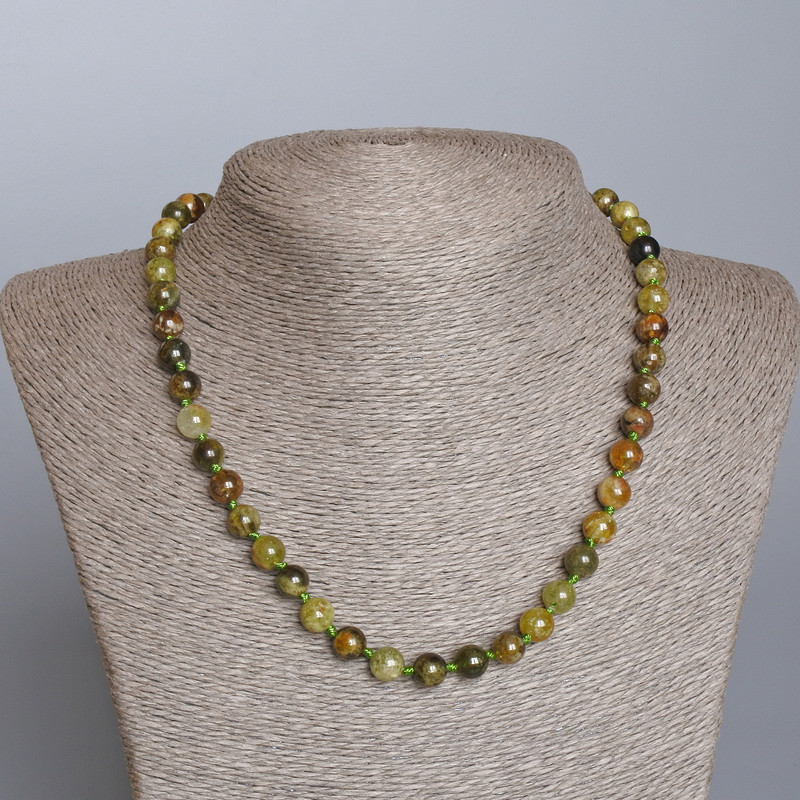 Grosular Necklace (green Garnet) natural stone smooth bead, diameter 8mm±, length 48cm±