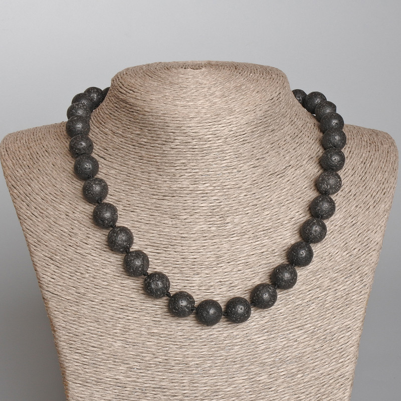 Volcanic Lava Necklace, Bead, Diameter 12mm+-, Length 47cm+