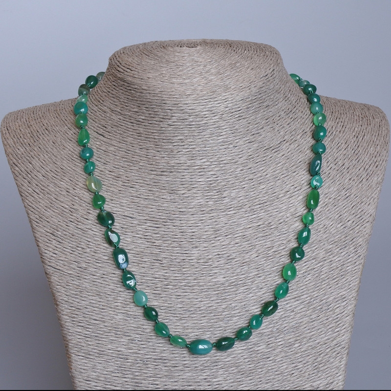 Green Agate Necklace, Natural Stone Tumbled, Diameter 6x8mm+-, Length 48cm+