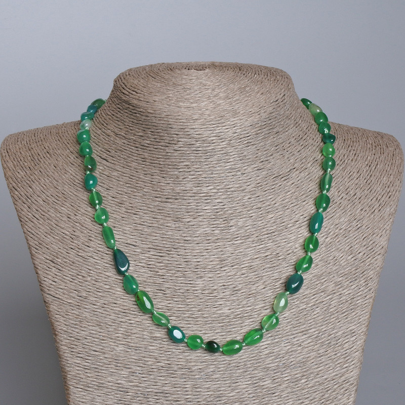Green Agate Necklace, Natural Stone Tumbled, Diameter 6x10mm+-, Length 51cm+