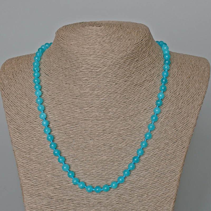 Necklace Aquamarine Natural Stone Smooth Round Bead, Diameter 6mm+/-, Length 46cm+