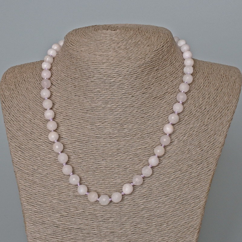 Necklace White Quartz Natural Stone Faceted Round Bead, Diameter 8mm+/-, Length 48cm+