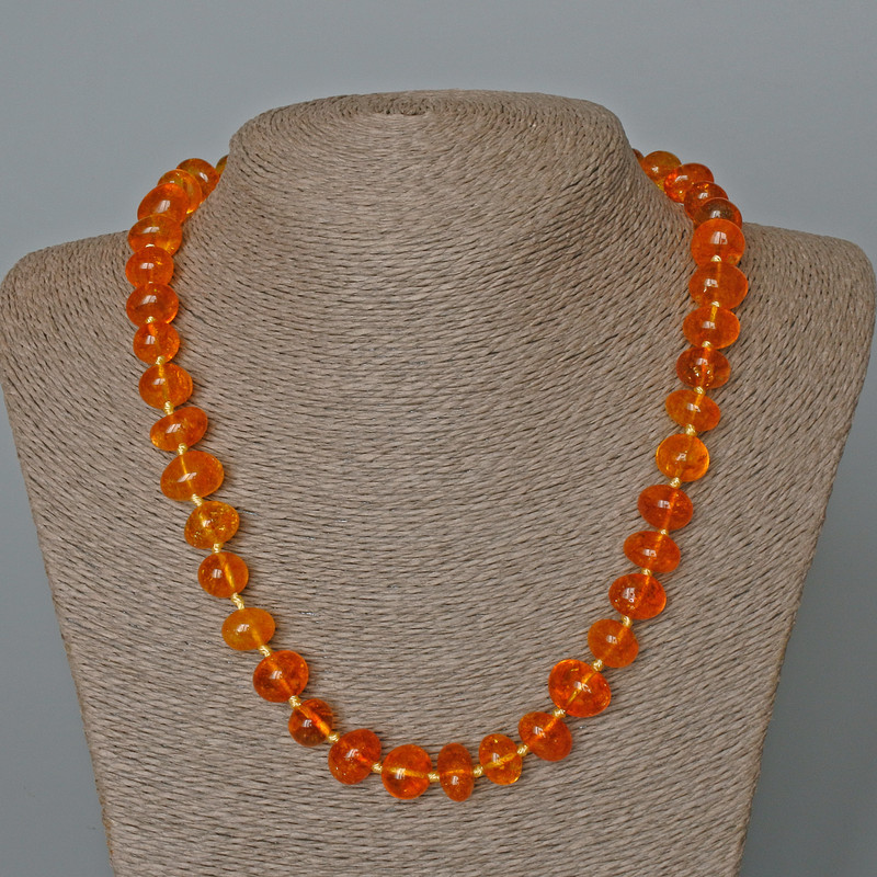 Necklace Orange Crystal (Tinted to Resemble Amber) Tumbled, Diameter 12x8mm+/-, Length 50cm+