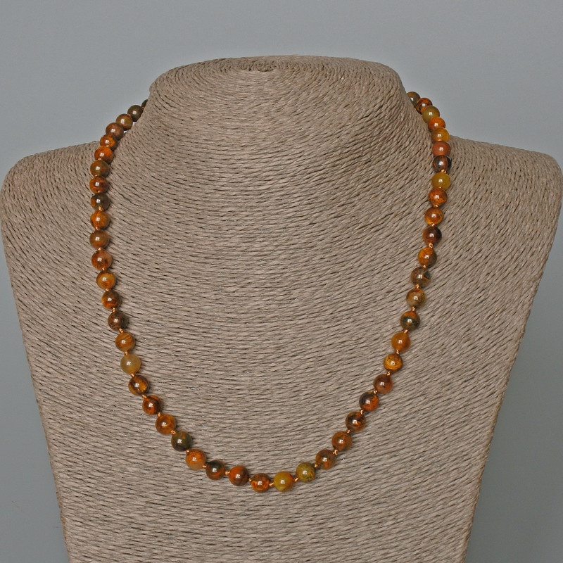 Necklace Yellow Pietersite Natural Stone Smooth Round Bead, Diameter 6.5mm+/-, Length 48cm+