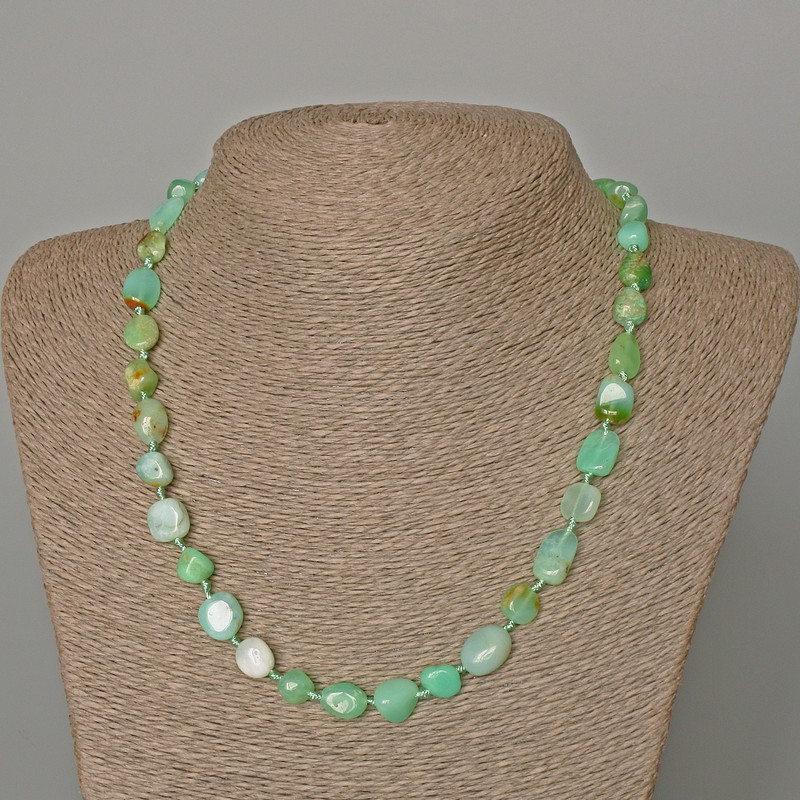 Chrysoprase Necklace, Natural Stone Tumbled Bead, 9x11mm+-, Length 50cm+