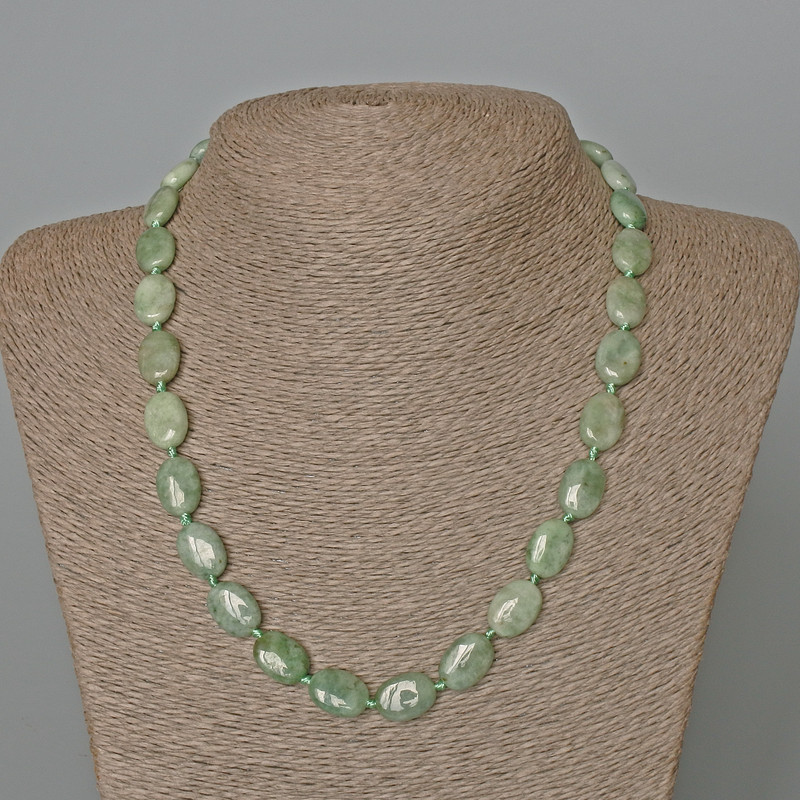 Jadeite Necklace, natural stone, oval, size 10x14mm+/-, length 49cm+