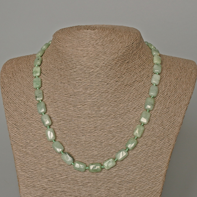 Jadeite Necklace, natural stone, rectangle, size 8x12mm+/-, length 49cm+