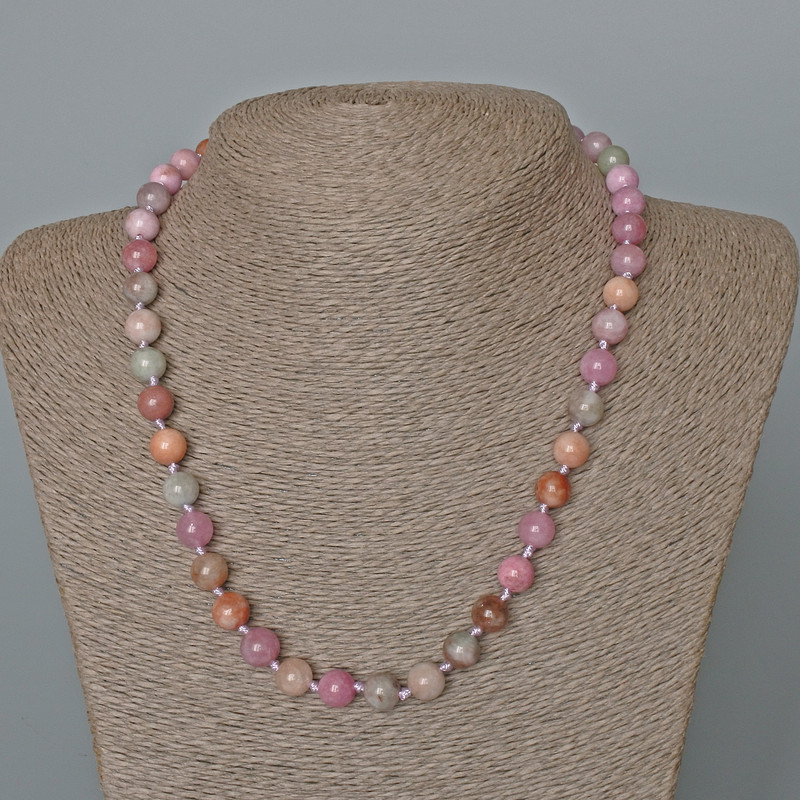 Multicolour Jadeite Necklace, Smooth Bead, Diameter 8.5mm+-, Length 49cm+