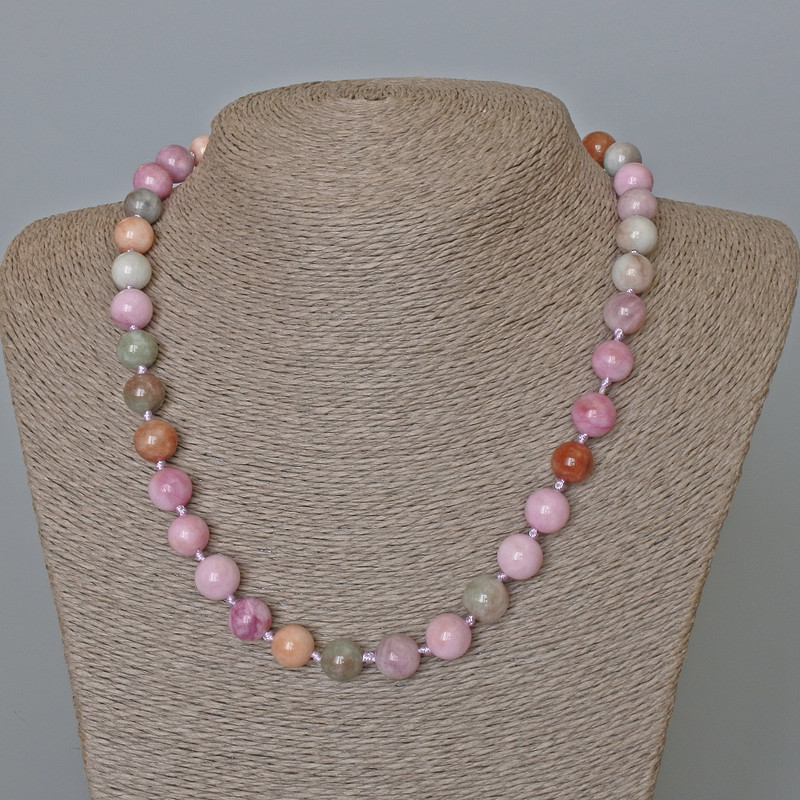 Multicolour Jadeite Necklace, Smooth Bead, Diameter 10mm+-, Length 49cm+