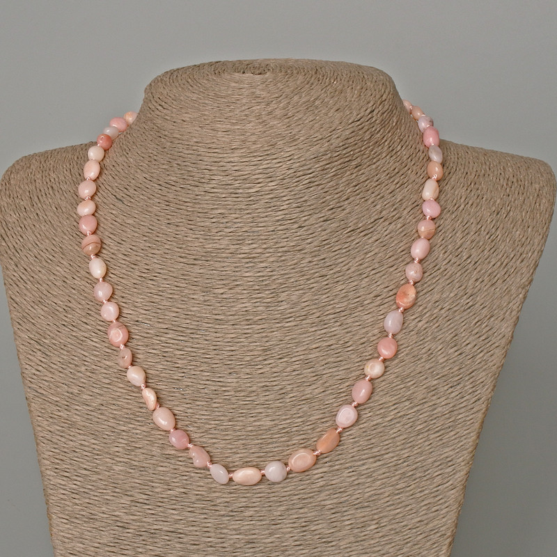 Pink Opal Necklace, Natural Stone Tumbled Bead, 6x8mm+-, Length 49cm+