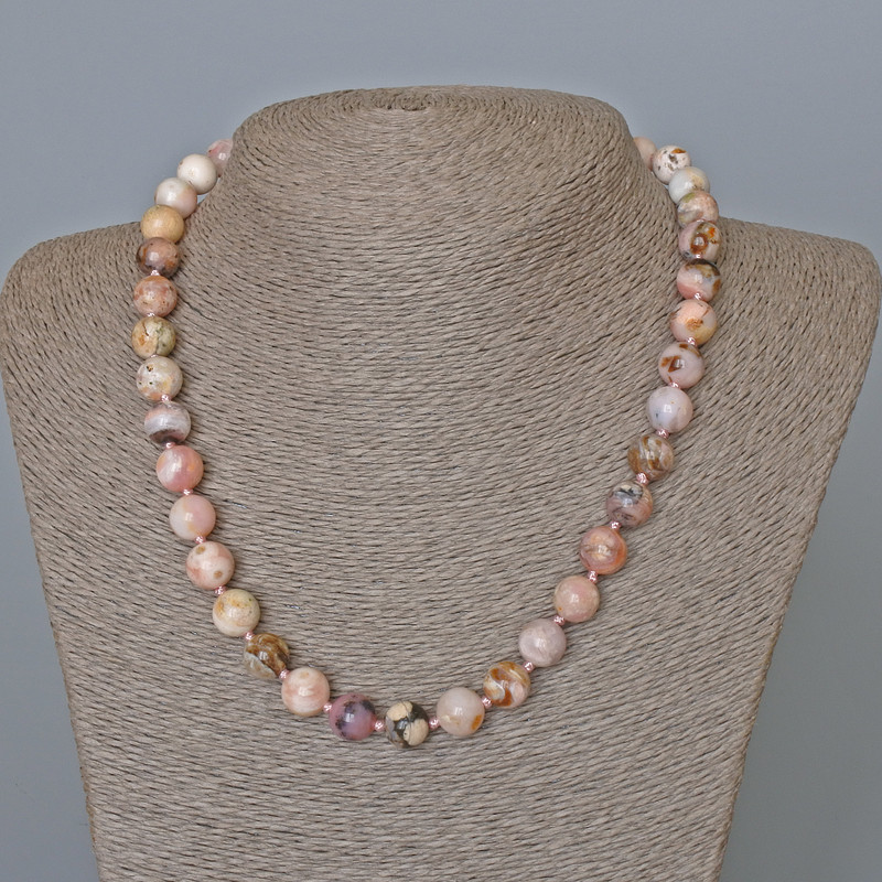 Pink Opal Necklace, Natural Stone Smooth Bead, Diameter 10mm+-, Length 47cm+