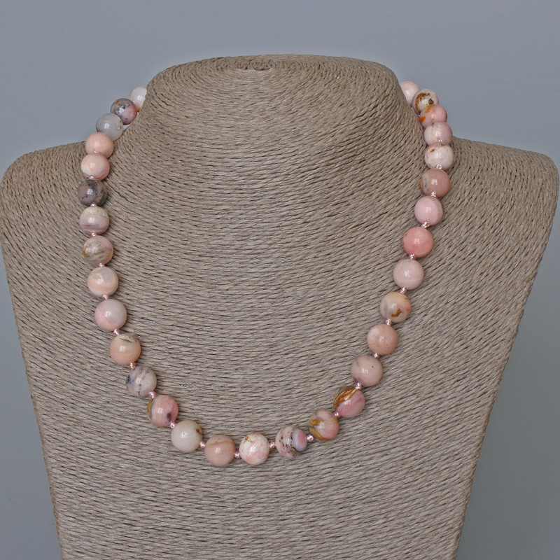 Pink Opal Necklace, Natural Stone Smooth Bead, Diameter 10mm+-, Length 48cm+