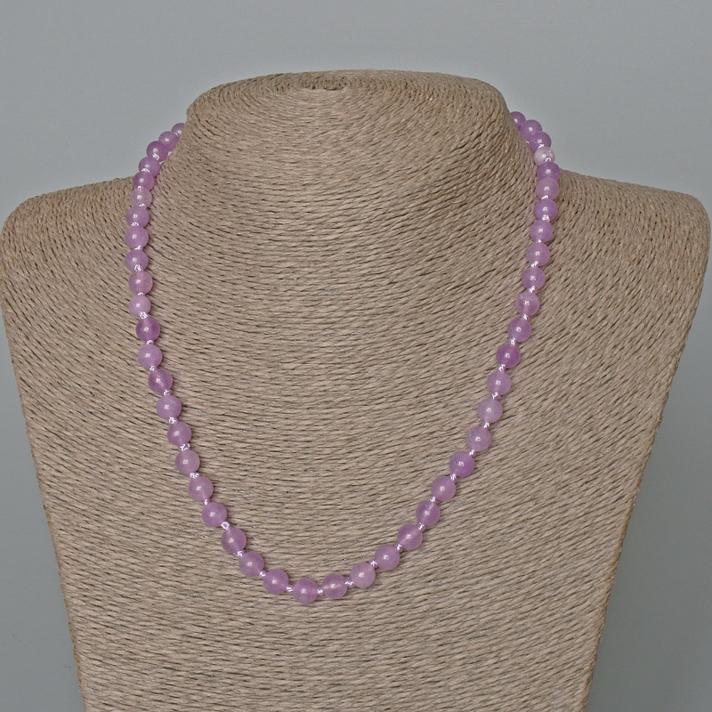 Amethyst Necklace (Man-Made Dyed Quartz), Smooth Bead, Diameter 6.5mm+-, Length 47cm+