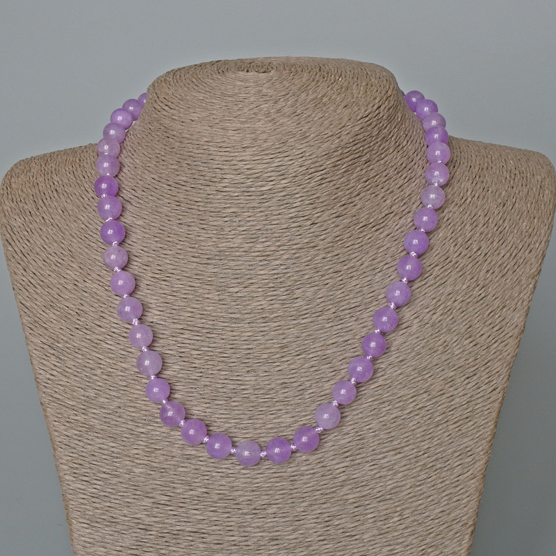 Amethyst Necklace (Man-Made Dyed Quartz), Smooth Bead, Diameter 8.5mm+-, Length 47cm+
