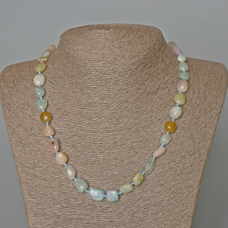 Morganite Necklace, Natural Stone Tumbled Bead, Diameter 9x12mm+-, Length 49cm+